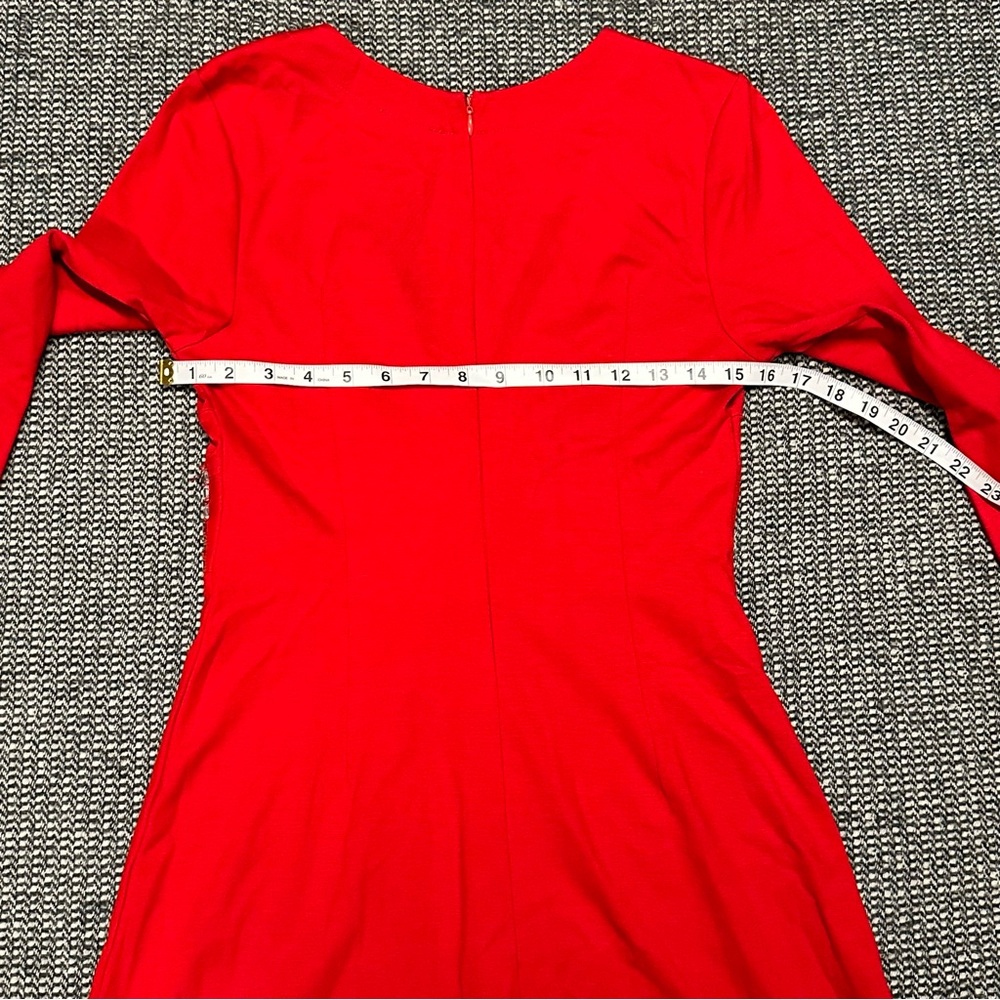 VENUS Red Long-Sleeve Beaded V-Neck Dress - Picture 4 of 9